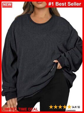 Plus Size Oversized Crew Neck Long Sleeve Pullover Sweatshirt